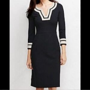 Lands’ End Ponte 3/4 Sleeve Dress Black White Ribbon Trim Size 10T